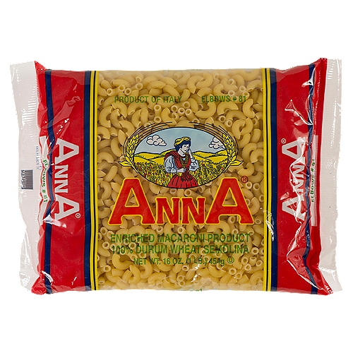 Anna Elbows #81 Pasta, 16 oz
100% Durum Wheat Semolina