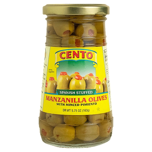 CENTO Spanish Stuffed Manzanilla Olives with Minced Pimiento, 5.75 oz