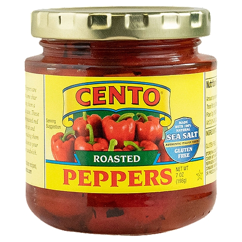 Cento Roasted Peppers, 7 oz
Cento Roasted Peppers are fire-roasted with some char remaining, giving them a naturally flavorful taste. These California grown roasted red bell peppers are cut and packed in water, making them an excellent addition to your favorite salad or sandwich.