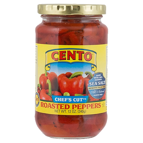 Cento Chef's Cut™ Roasted Peppers are fire-roasted with some char remaining, giving them a naturally flavorful taste. These California grown roasted red bell peppers are cut and packed in water, making them an excellent addition to your favorite salad or sandwich.
