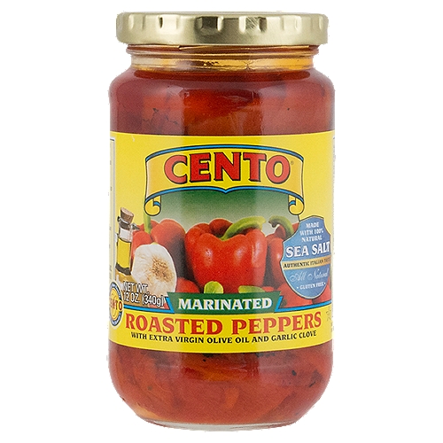 Cento Marinated Roasted Peppers are fully prepared and marinated in olive oil with garlic for an exceptional taste. These flavorful California grown red bell peppers are an excellent choice to use in salads, sandwiches, or antipasto.