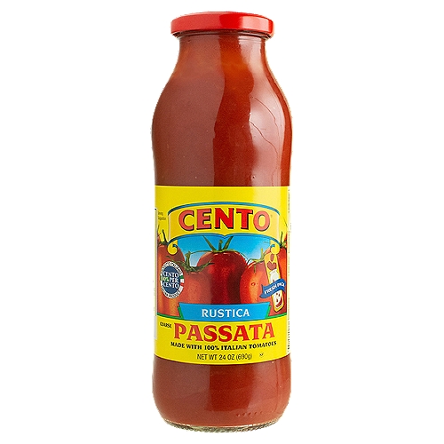 CENTO Rustica Coarse Passata, 24 oz
Cento Rustica Coarse Passata is made by crushing the finest Italian tomatoes to produce the perfect tomato base.