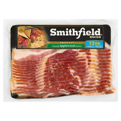 Smithfield Thick Cut Naturally Applewood Smoked Bacon Family Pack, 22 oz