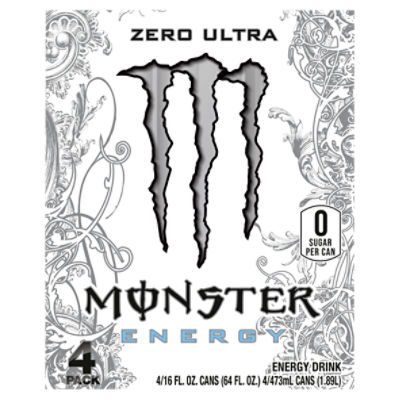 Monster Energy Zero Ultra, Zero Ultra, 16 oz. (Pack of 4)