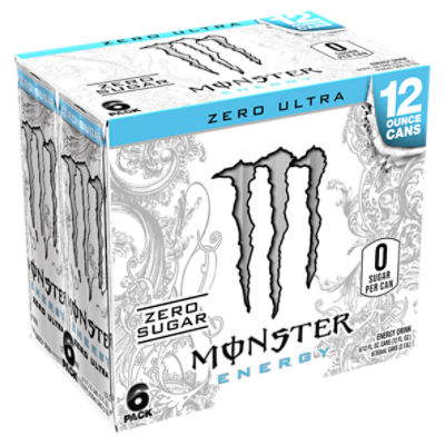 Monster Energy Zero Ultra Zero Sugar Energy Drink, 12 fl oz, 6 count