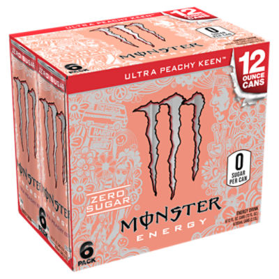 Monster Energy Zero Sugar Ultra Peachy Keen Energy Drink, 12 fl oz, 6