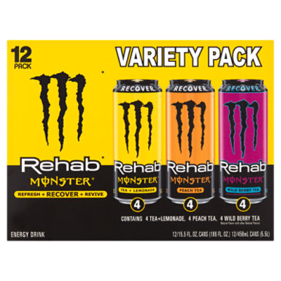 Monster Rehab Energy Drink Variety Pack, 15.5 fl oz, 12 count