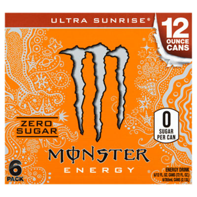 Monster Energy Ultra Sunrise Zero Sugar Energy Drink, 12 fl oz, 6 count