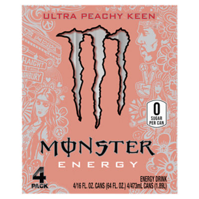 Monster Energy Ultra Peachy Keen Energy Drink, 16 fl oz, 4 count