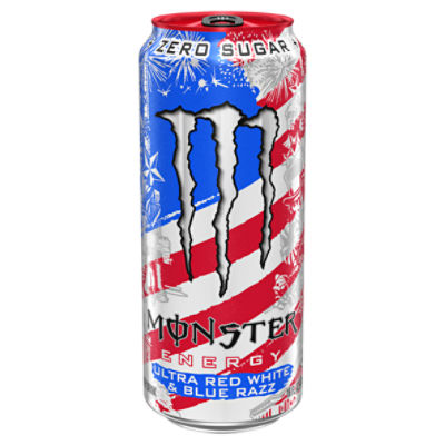 Monster Energy Zero Sugar Ultra Red White & Blue Razz Energy Drink, 16 fl oz