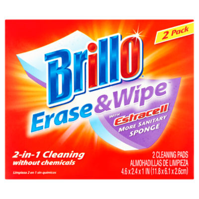 Brillo Erase & Wipe 2-in-1 Cleaning with Estracell Cleaning Pads, 2 count, 2 Each