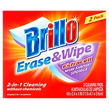 Brillo Erase & Wipe 2-in-1 Cleaning with Estracell Cleaning Pads, 2 count, 2 Each