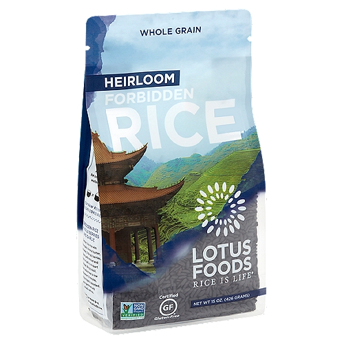 Lotus Foods Whole Grain Heirloom Forbidden Rice, 15 oz
According to legend, this ancient grain was so cherished for its taste and nutrition that it was reserved for Chinese emperors to ensure their long life and good health. Our heirloom Forbidden Rice® is produced on family farms in the fertile Black Dragon River region of China's Heilongjiang province. It is treasured for its nutty taste, deep purple color, and natural antioxidants.

50% Less Water + 90% Less Seed + 40% Less Methane = 3x More Rice
