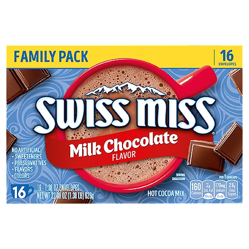 Swiss Miss Hot Cocoa Drink Mix, Milk Chocolate Flavor, Family Pack, 16 count