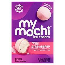 My/Mochi Strawberry in Sweet Rice Dough, Premium Ice Cream, 6 Each