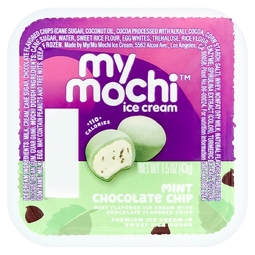 My/Mochi Mint Chocolate Chip Ice Cream, 1.5 oz
Premium Ice Cream in Sweet Rice Dough