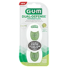 Sunstar G.U.M Dual-Defense Refreshing Minty Green Tea Twisted Floss Twin Pack, 2 count