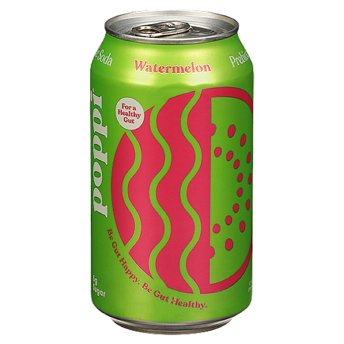 Poppi Watermelon Prebiotic Soda, 12 fl oz
Pop, Cultured.™
Facts... No one wants a basic drink. So make every hour happy with this bubbly, better for you prebiotic soda that keeps your gut happy and gives your bod a boost.
Downright delicious with 5g sugar or less, these bubbles with benefits will be your new BFF.