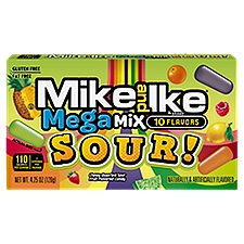 Mike and Ike Mega Mix Sour! Chewy Assorted Sour Fruit Flavored Candy, 4.25 oz