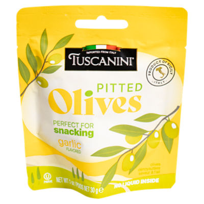 Tuscanini Garlic Flavored Pitted Olives, 1 oz