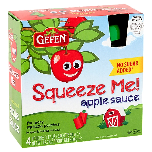 Gefen Squeeze Me! Unsweetened Apple Sauce, 4 count, 3.17 oz