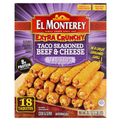 El Monterey Extra Crunchy Taco Seasoned Beef & Cheese Taquitos, 18 count, 20.7 oz