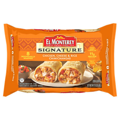 El Monterey Signature Chimichangas Chicken, Cheese & Rice 8 count, 36 oz