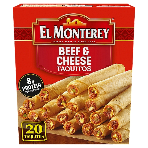 El Monterey Beef & Cheese Taquitos, 20 count, 20 oz
America's #1 Flour Taquito*
*Source: IRI POS Data ending 5/16/21

You can taste the quality
- Shredded steak
- Made with real cheese
- Authentic spices
- Fresh-baked flour tortillas