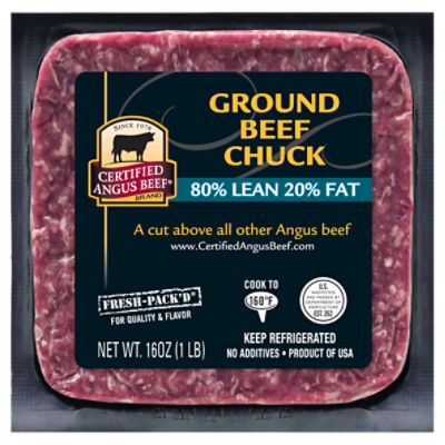 Certified Angus Beef 80% Lean 20% Fat Ground Beef Chuck, 16 oz, 16 Ounce