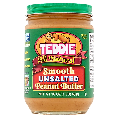 Teddie All Natural Smooth Unsalted Peanut Butter, 16 oz