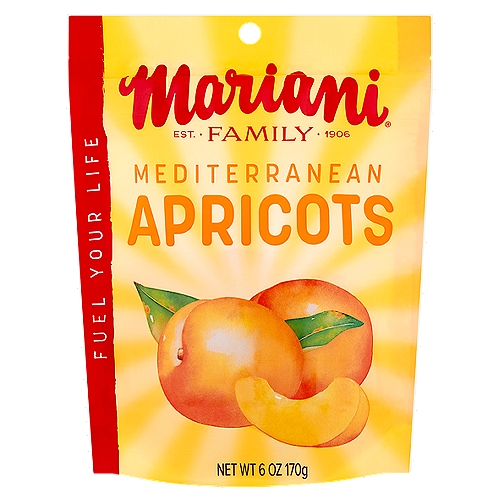 Mariani Premium Mediterranean Apricots, 6 oz
TouchLock™ easy seal

Our Family's Best
Delicately sweet in flavor, Mariani Mediterranean Apricots contain a bounty of nourishing benefits! Every serving of these tender treats is a good source of fiber and the antioxidant vitamin E, as well as potassium. Live well and enjoy!
From our family to yours,
Mark Mariani