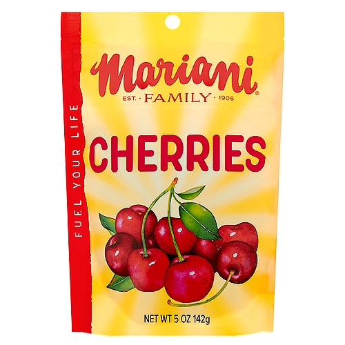 Mariani Premium Cherries, 5 oz
TouchLock™ easy seal

Our Family's Best
Mariani Cherries aren't just a sweet treat - they are a nourishing superfruit. Their deep red color contains anthocyanin, an antioxidant which may block inflammatory enzymes and help alleviate joint pain and discomfort. Cherries are also a natural source of melatonin - known to help regulate your body's sleep cycle. Live well and enjoy Mariani Cherries!
From our family to yours,
Mark Mariani