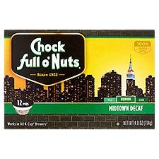 Chock full o'Nuts Midtown Decaf Coffee K-Cup Pods, 12 count, 4.0 oz, 4 Ounce