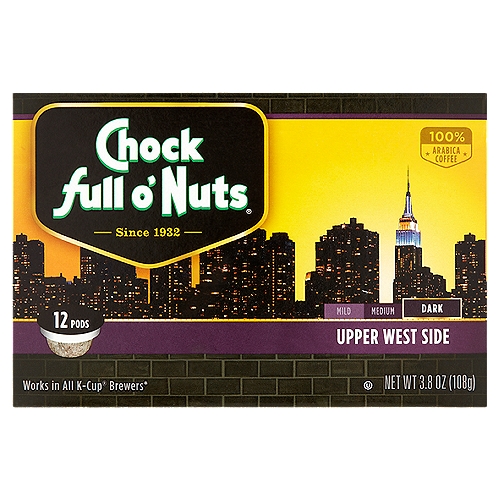 Chock full o'Nuts Upper West Side Coffee K-Cup Pods, 12 count, 3.8 oz