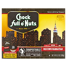 Chock full o'Nuts Midtown Manhattan Medium Coffee Pods, 20 count, 6.3 oz, 20 Each