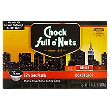 Chock full o'Nuts K-Cup Pods Medium Donut Shop, 12 Each
