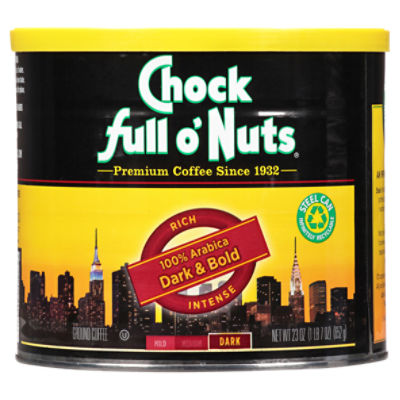 Chock Full O'Nuts 100% Arabica Dark & Bold Ground Coffee, 23 oz