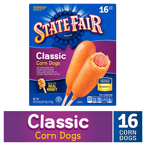 State Fair Classic Corn Dogs with Honey Sweetened Batter, Frozen, 16 Count