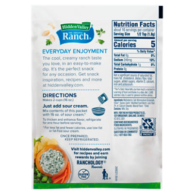 Carbs in Hidden Valley Ranch Secret Sauce