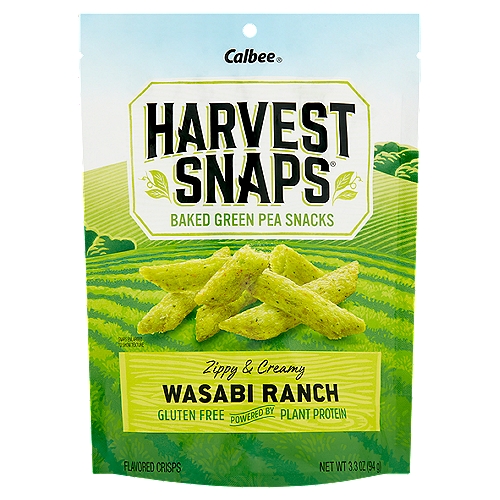 Calbee Harvest Snaps Wasabi Ranch Flavored Crisps, 3.3 oz
Baked Green Pea Snacks

Dig In. Veg Out.
Veggies Are Always the #1 Ingredient
No Artificial Flavors or Preservatives
Baked [This is a No-Fry Zone]

That Crunch You Crave with Big-Time Taste - Our Snacks Are Super Satisfying without Being Sinful. And Because Our Peas Are and Milled Farm-Picked in-House, they Pack Plant-Powered Protein in Every Snap. Bring on the Fiber, the Flavor and the Feel Good.