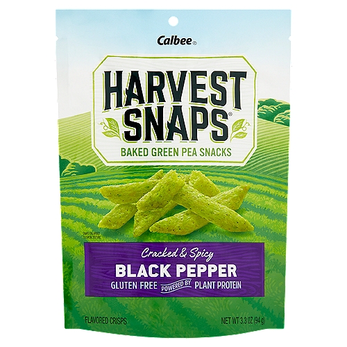 Harvest Snaps Black Pepper Green Pea Snack Crisps, 3.3 oz
The savory crunch that started it all. And since green peas are the 1st ingredient, Harvest Snaps turns farm direct vegetables into pure deliciousness.

Did you know?
✓ Baked, never fried
✓ Farm direct peas
✓ 55% less fat*
✓ Found in the produce aisle
*Fat content of regular potato chips is 10g per 1 oz serving; Fat content of these snacks is 4.5g per serving.