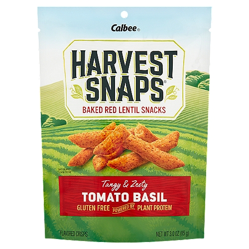 Calbee Harvest Snaps Tangy & Zesty Tomato Basil Flavored Crisps, 3.0 oz
Baked Red Lentil Snacks

That Crunch You Crave with Big-Time Taste - Our Snacks are Super Satisfying without Being Sinful. And Because Our Lentils are Farm-Picked and Milled in-House, they Pack Plant-Powered Protein in Every Snap. Bring on the Fiber, the Flavor and the Feel Good.