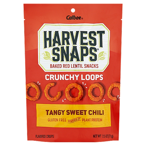 Calbee Harvest Snaps Crunchy Loops Tangy Sweet Chili Flavored Crisps, 2.5 oz
Baked Red Lentil Snacks

Veg Out on a Crunchy Snack That's O-So Good! Made from Farm-Picked Lentils and Baked to Be Super Satisfying, these Crunchtastic Poppable Loops are Packed with Big-Time Flavor. It's a Tasty way to Get Your Snack on, so Crunch the Day Away.

Dig In. Veg Out.
Veggies Are Always the #1 Ingredient
No Artificial Flavors or Preservatives
Baked [This is a No-Fry Zone]