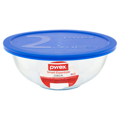 Pyrex Smart Essentials 3-Piece Prepware Mixing Bowl Set, 1-Qt, 1.5-Qt ,and  2.5-Qt Glass Mixing Bowls, Dishwasher, Microwave and Freezer Safe
