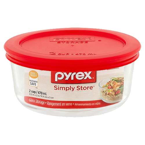 Pyrex Simply Store Glass Storage, 2 Cup, Plastic Containers