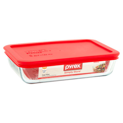 Pyrex Simply Store 3 Cup Rectangle Glass Storage Container with Red Lid
