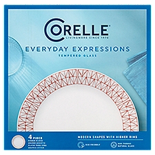 Corelle Everday Expressions Tempered Glass Graphic Stitch Dinner Plates, 4 count
