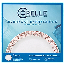 Corelle Everyday Expressions Tempered Glass Graphic Stitch Salad Plates, 4 count