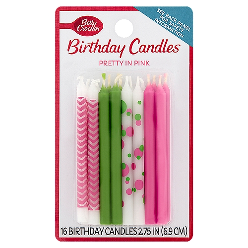 Betty Crocker Pretty in Pink Birthday Candles, 16 count