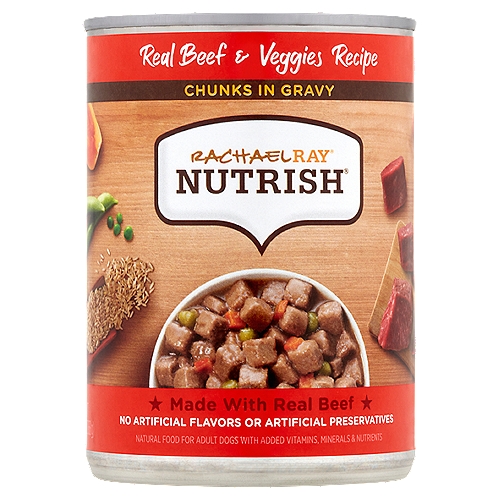 Rachael Ray Nutrish Chunks in Gravy Real Beef and Veggies Recipe Natural Food for Adult Dogs, 13 oz
